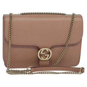 GUCCI Interlocking Chain Shoulder Bag Leather Pink Gold